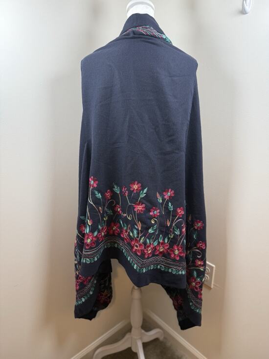Unbranded Accessories - Embroidered Shawl Floral Blue Colorful One Size Boho Cottagecore Hippie Peasant